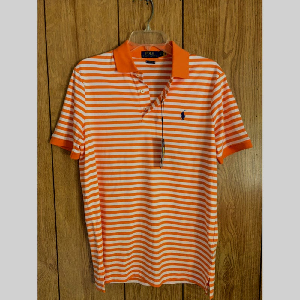 New Polo Ralph Lauren orange white striped shirt size SP classic fit